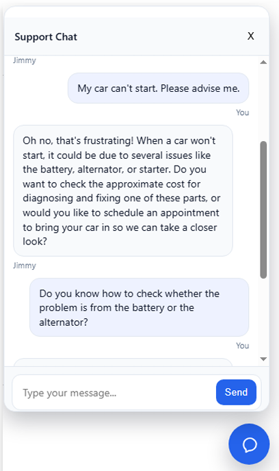 ChatBot diagnosing vehicle issue