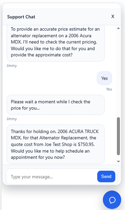 ChatBot generating real-time quote