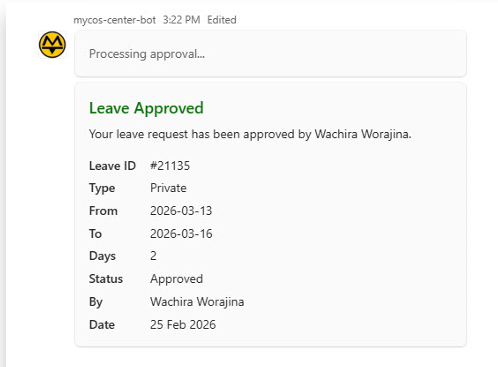 One-click approval card with employee notification