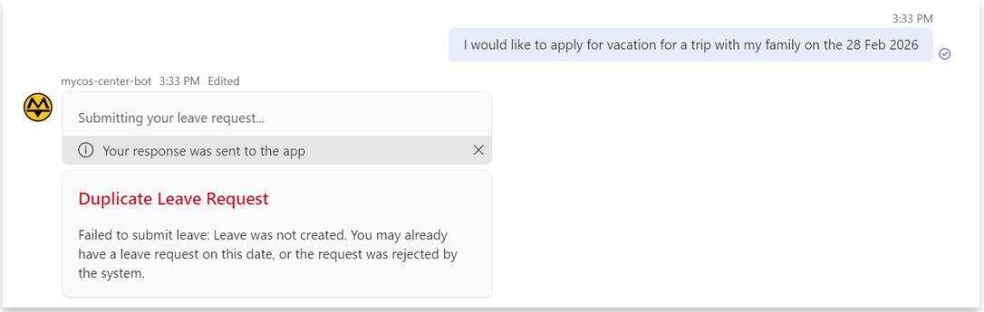Contextual error message for invalid leave request