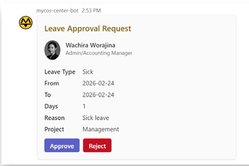 Proactive approval card pushed to manager's Teams chat