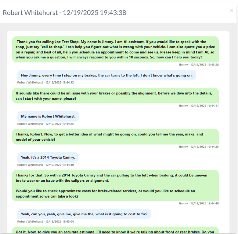 Phone Bot real voice conversation transcript