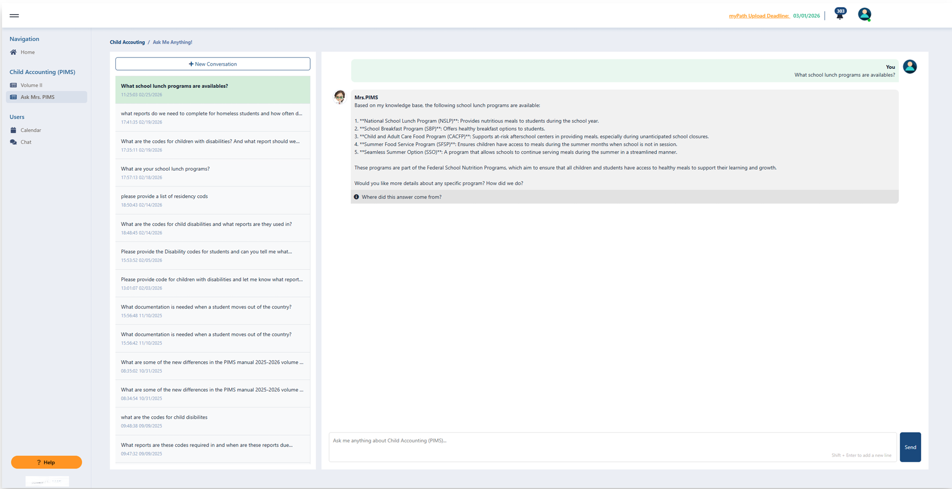 PIMS Data Accounting Chatbot